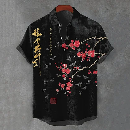 Summerin Shirt's Sakura Blossom Embroidered Pink Linen Shirt for Men