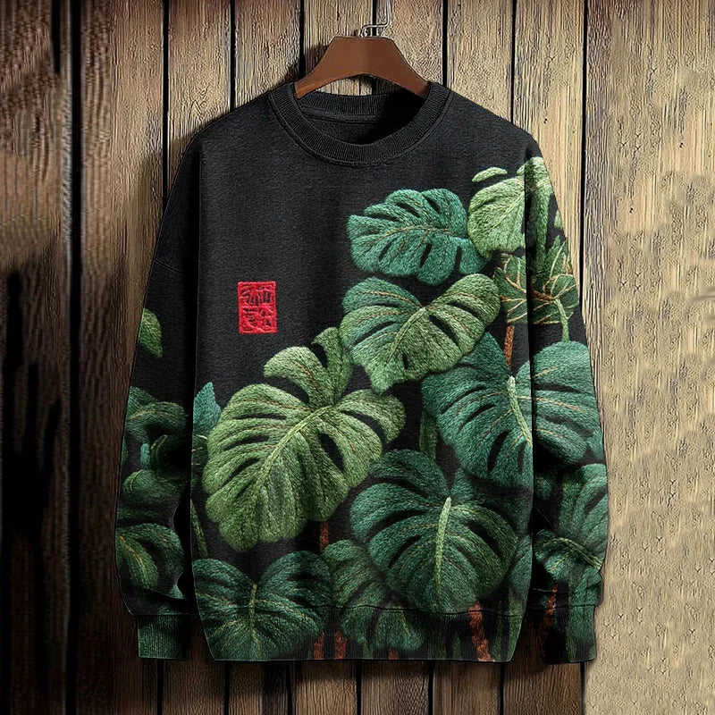 Summerin Shirt's Tropical Monstera Leaf Graphic Sweatshirt for Men