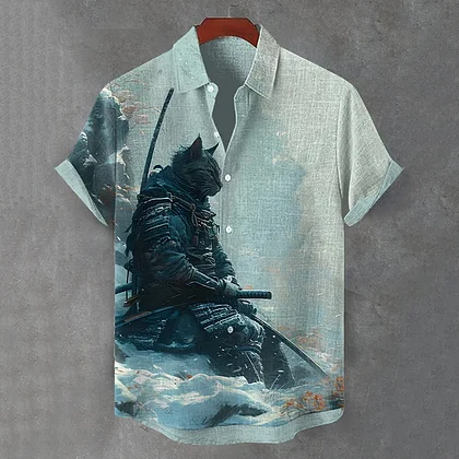 Summerin Shirt's Samurai Warrior Art Shirt – Japanese Inspired Short Sleeve Button-Up for Men
