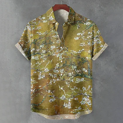 Summerin Shirt's Japanese Cherry Blossom Art Print Short Sleeve Button Down Shirt