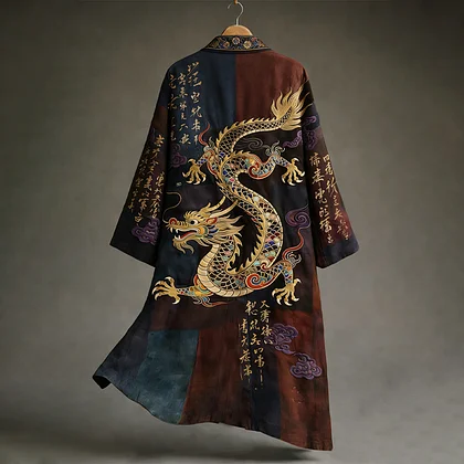 Summerin Shirt's Imperial Dragon Embroidered Kimono Robe for Men