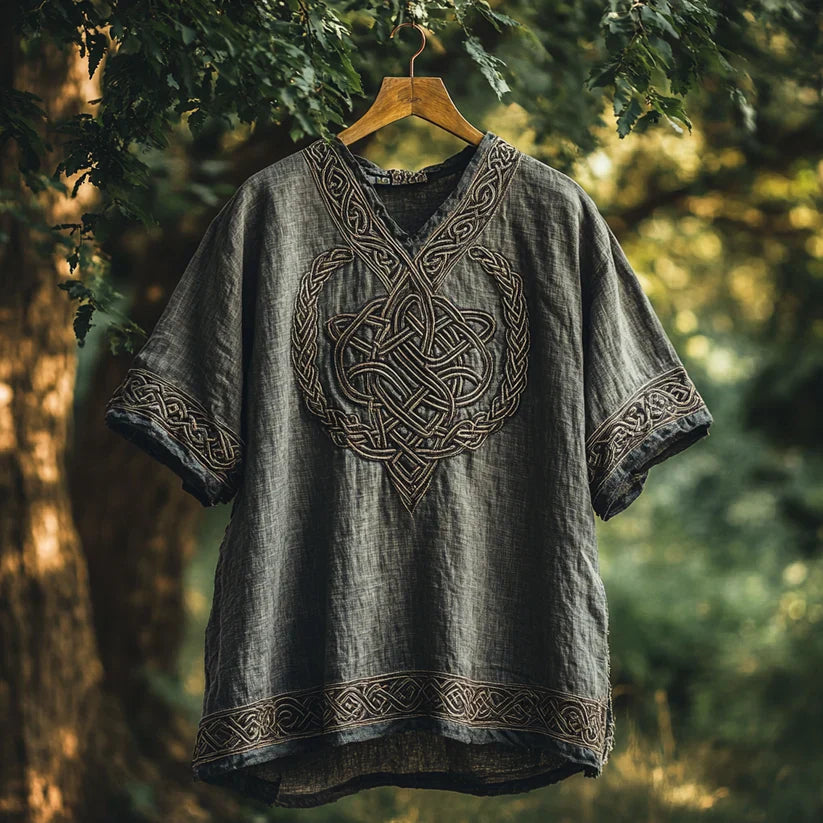 Summerin Shirt's Celtic Knot Embroidered Linen Shirt – Viking Norse Boho V-Neck Tunic