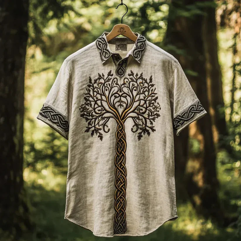 Summerin Shirt's Celtic Tree of Life Embroidered Linen Shirt – Viking Norse Boho Top